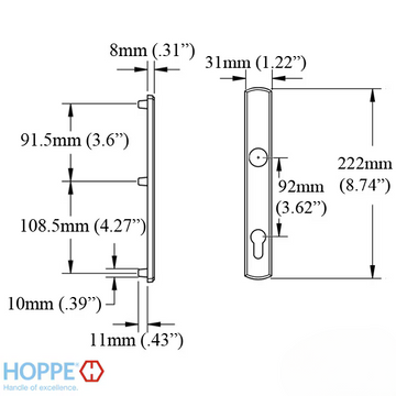 HOPPE CONTEMPORARY EXTERIOR BACKPLATE M216N FOR ACTIVE HANDLESETS - RUSTIC UMBER